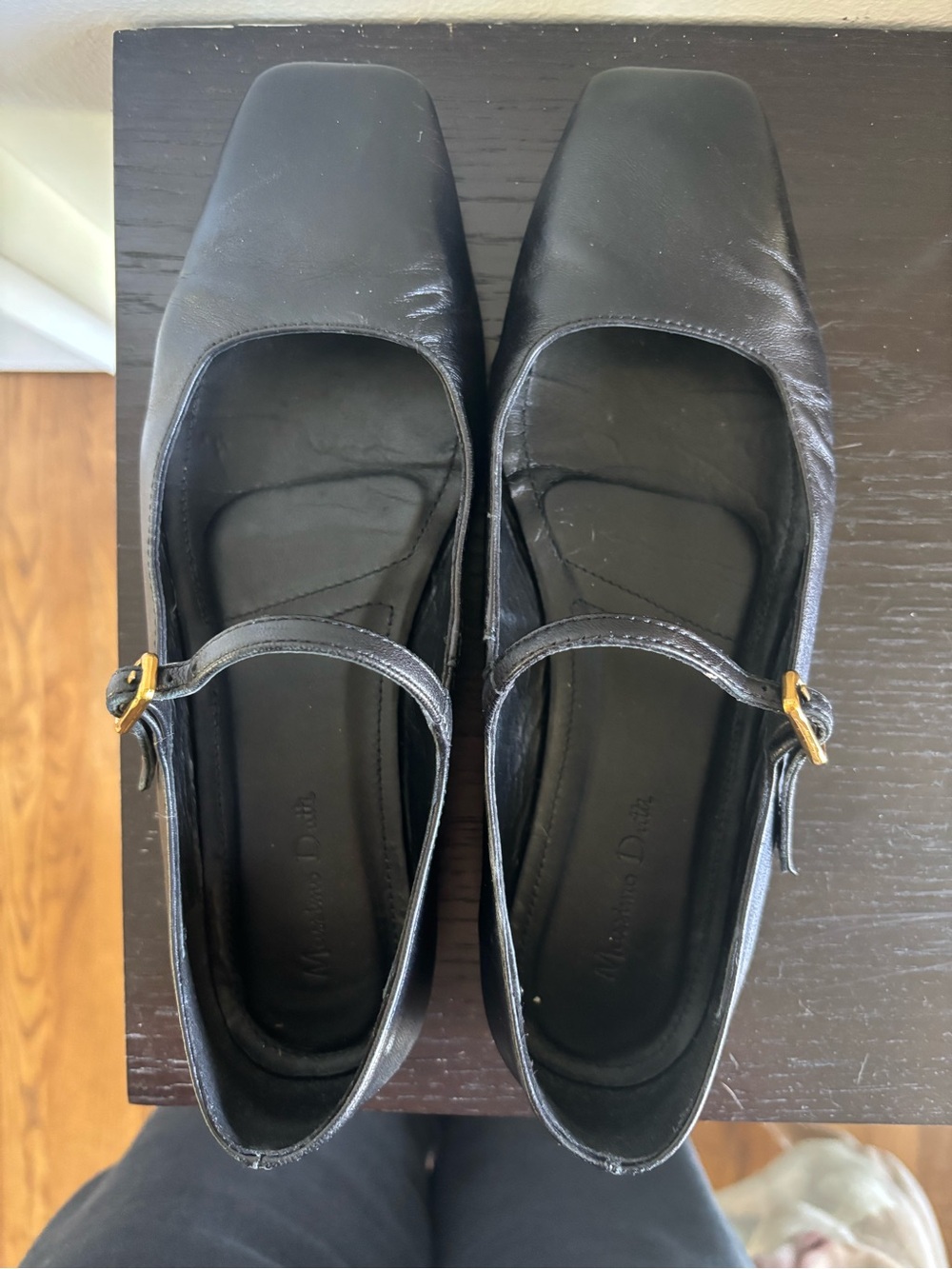 Massimo Dutti Black Leather Mary Jane Ballet Flats Size EU 38